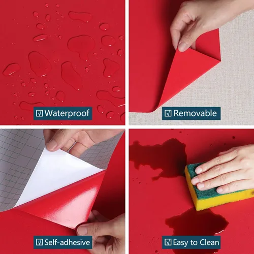 Miniatura 8 de VEELIKE Papel tapiz rojo mate para pegar y despegar, papel de contacto rojo extraíble para armarios, escritorio, muebles, aula, 15.7 x 118 pulgadas