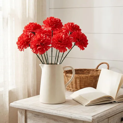 Miniatura 2 de Larksilk Púas de Clavel de Seda Roja de Tacto Real - 100 Unidades a Granel de Flores Artificiales para Bodas, Decoración DIY - Cabezas de 3.5", Rojo