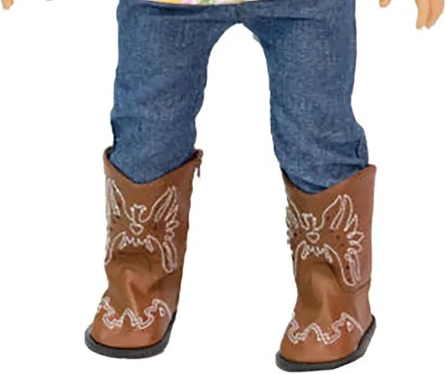 American Fashion World Botas vaqueras de águila americana marrón para muñecas de 18 pulgadas | Calidad premium y diseño moderno | Zapatos de muñecas