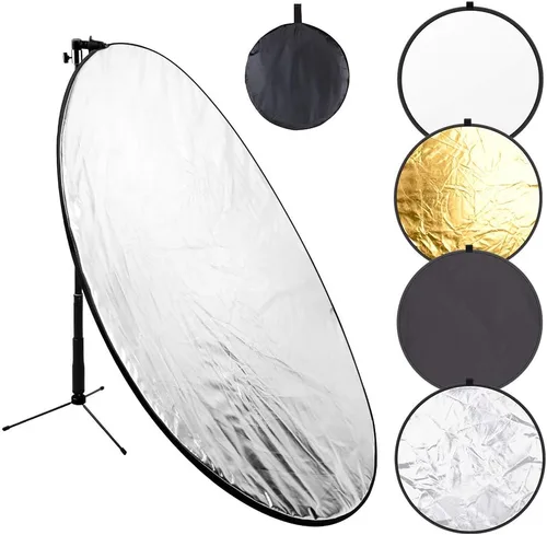 Reflector de luz plegable 5 en 1 de 43 pulgadas/43.3 in con abrazadera de metal y soporte de luz para iluminación de estudio al aire libre
