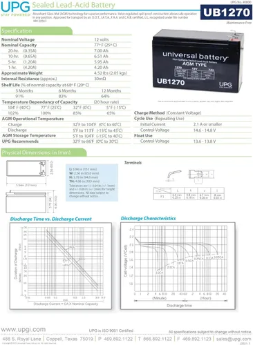 Miniatura 5 de UPG Batería UB1270-12V 7AH SLA