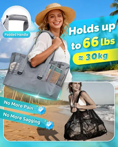 Miniatura 3 de Bolsa de playa de 50L con parte inferior impermeable y malla recubierta para playa, barco, piscina y deportes