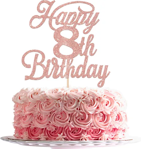 Miniatura 31 de Rsstarxi 1 paquete de decoración para tarta de cumpleaños 8 con purpurina negra de 8 años y fabulosos saludos a 8 años de edad, para celebrar el 8º