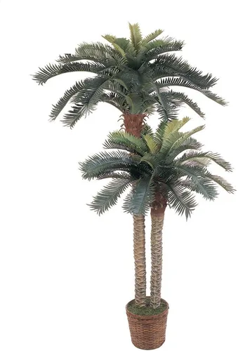 Nearly Natural Palmeras artificiales de sagú de 6 y 4 pies, palmeras artificiales en maceta doble con dos troncos realistas y 80 hojas de palma