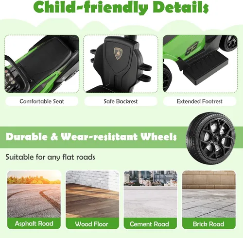 Miniatura 6 de GLACER Lamborghini - Cochecito de juguete 3 en 1 con licencia para niños con asa de empuje, barandilla para apoyabrazos, almacenamiento debajo