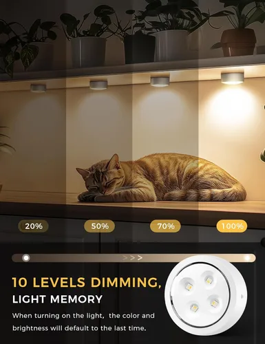 Miniatura 6 de Luces de disco con control remoto debajo del gabinete, luces de empuje que funcionan con pilas, mini luces LED sobre el gabinete, paquete de 2