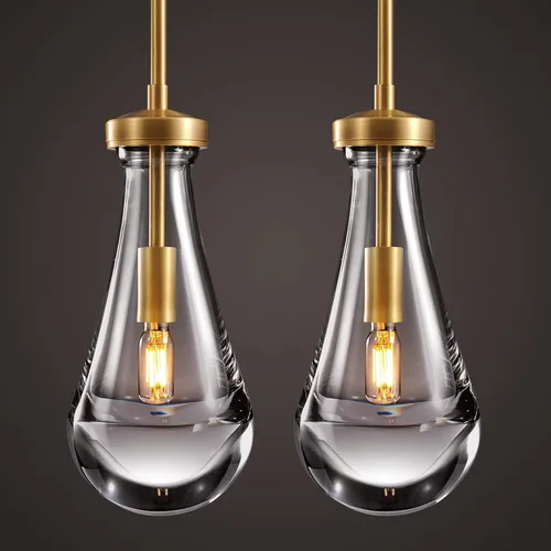 Miniatura 20 de Luces Colgantes Modernas de Gota de Lluvia, Luces Colgantes para Isla de Cocina, Lámpara de Comedor con Barra de Latón, Candelabro de Gota de Lluvia