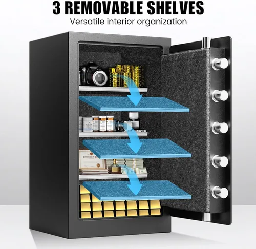 Miniatura 6 de Caja fuerte ignífuga de 7.0 pies cúbicos para el hogar con 3 estantes extraíbles, caja fuerte contra incendios con teclado digital, alarma