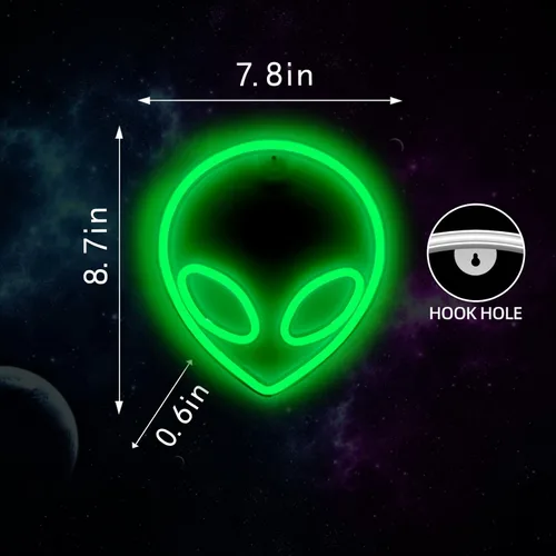 Miniatura 3 de Letrero de neón alienígena LED verde con luces de neón USB/funciona con pilas, letrero de luces alienígenas genial para decoración de pared