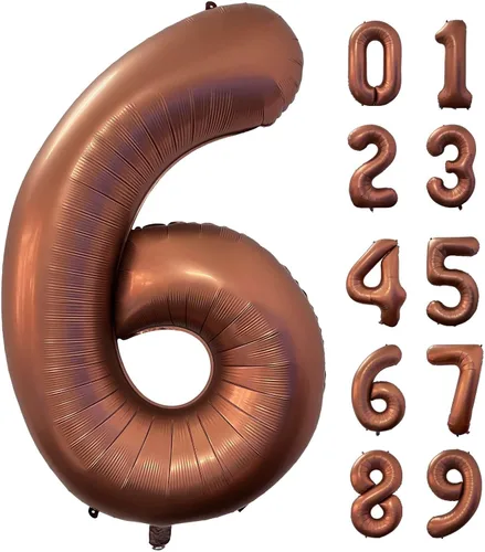 Globo marrón café número 6 de 40 pulgadas, tamaño grande, papel de aluminio de Mylar retro, globos de helio marrón para fiesta de cumpleaños, Café