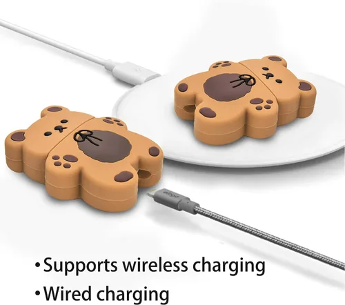 Miniatura 4 de Lindas fundas para AirPods con llavero de oso de dibujos animados, diseño de oso de galleta, funda de silicona protectora completa compatible