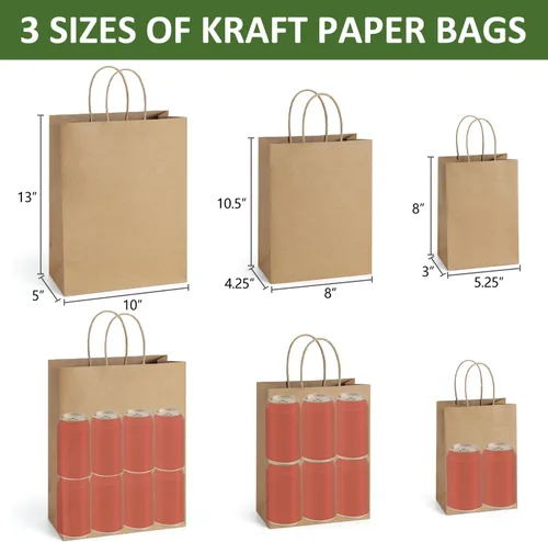 Miniatura 2 de BagDream 75 bolsas de papel kraft de 5 x 3 x 8, 8 x 4.25 x 10, bolsas de regalo de 10 x 5 x 13 pulgadas con asas a granel para compras, venta al por