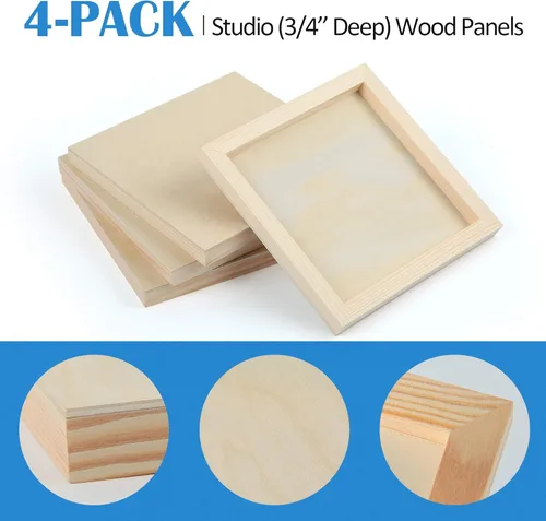 Miniatura 5 de Falling in Art Kit de Paneles de Lienzo de Madera de Abedul Sin Terminar, Paquete de 4 de 8x8'' Tableros de Cuna de Estudio Profundos de 3/4