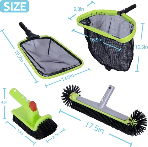 Miniatura 6 de Sepetrel Kit de Limpieza Deluxe para Piscina Incluyendo Red Profesional para Desnatar Hojas, Red de Malla Fina de Media Profundidad, Cabezal