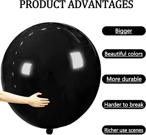 Miniatura 3 de Globos grandes de 36 pulgadas, 9 unidades, globos negros gigantes de látex, globos grandes para decoración de cumpleaños, bodas y fiestas. (Negro)