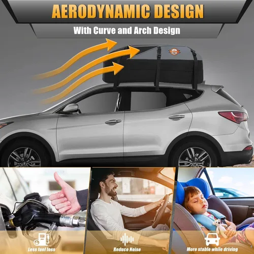 Miniatura 7 de Sailnovo Bolsa de techo suave para techo de automóvil, 15 pies cúbicos, impermeable, se adapta a la mayoría de vehículos con/sin estante, incluye