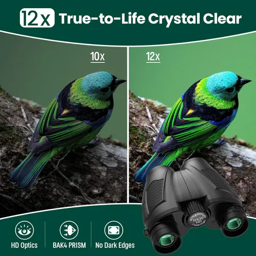 Miniatura 4 de Prismáticos compactos de 12 x 30 para adultos, binoculares pequeños y ligeros de alta potencia con adaptador de teléfono para crucero, senderismo