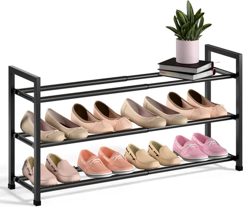 Miniatura 11 de Bumusty Zapatero expandible de 2 niveles para armario, zapatero ajustable de 18 a 33 pulgadas para espacios pequeños, organizador de zapatos pequeño