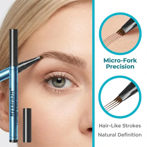 Miniatura 2 de Lápiz profesional de cejas de 4 puntas, lápiz líquido impermeable para cejas, precisión de punta fina, larga duración, 0.0 fl oz (1 # marrón claro)