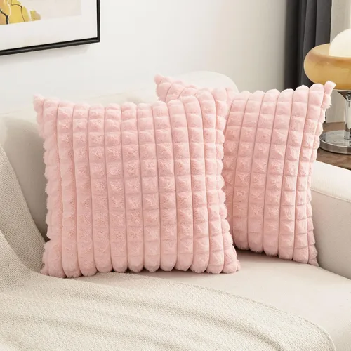 Miniatura 13 de FUTEI Juego de 2 fundas de almohada decorativas burdeos de 22 x 22 pulgadas, fundas de cojín cuadradas color rojo vino, a cuadros de piel sintética