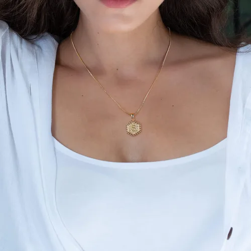 Miniatura 3 de Collares con iniciales M MOOHAM en capas, para mujer, chapados en oro de 14 quilates, con cadena de eslabones