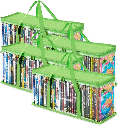 Miniatura 18 de Stock Your Home Bolsas de almacenamiento de DVD (Set de 4) Organizador de medios para DVDs, CDs, Discos Blu Ray, Estuches de películas, Cajas VHS