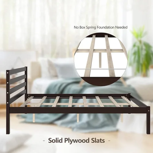 Miniatura 4 de Giantex Base de cama de plataforma de madera, cabecera con paneles, soporte de listones de madera, no necesita resortes, base de colchón de cama
