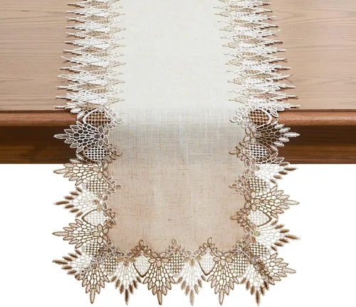 Miniatura 15 de Camino de mesa de lino de encaje rojo oscuro blanco de 36 pulgadas de largo, bufanda de aparador claret, decoración de mesa para Navidad, cocina