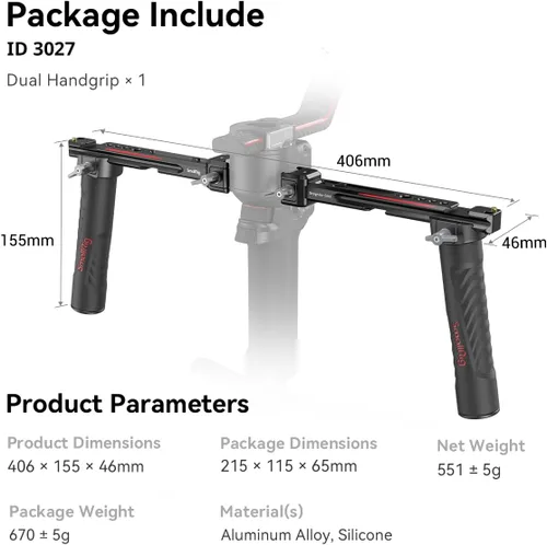 Miniatura 9 de SMALLRIG Mango Doble Empuñadura para Cardán DJI RS 4 /RS 4 Pro/RS 3 / RS 3 Pro/RS 2 / RSC 2, Empuñadura de Mango de Cardán con Rieles NATO, Zapata