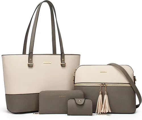 Miniatura 138 de Juego de 4 bolsas modernos para mujer de cuero sintético: bolso tote, bolso de hombro, bolso de mano y cartera.