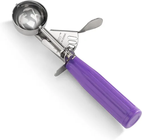 New Star Foodservice 34905 cuchara de presión para pulgar de grado comercial/cuchara para helado, acero inoxidable 18/8, 0.875 oz, tamaño 40, púrpura