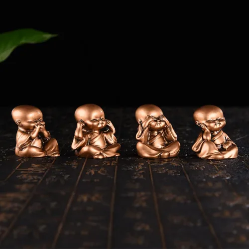 Miniatura 7 de BRABUD TQGJBS233 - Juego de 4 figuras de monjes de resina Hear No Evil See No Evil Speak No Evil TQGJBS233