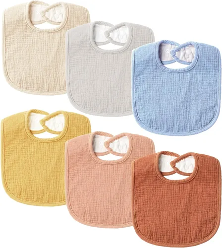 Miniatura 8 de POIKSHARK Paquete de 6 baberos de muselina unisex para niños y niñas, baberos de algodón, baberos de babeo y dentición para bebés Neutro