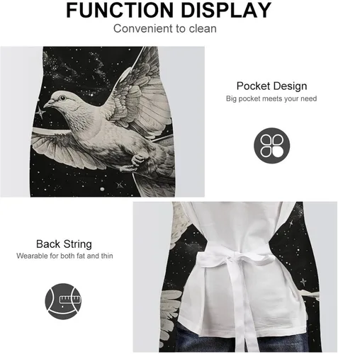 Miniatura 6 de MUSM Apron for Adults - 27.6 X 31.5 Inch, Heavy-Duty Polyester Aprons with Two Large Pockets, Waterproof Star Bird Print Kitchen Apron for Cooking