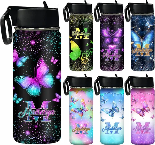 Miniatura 19 de Botella de agua personalizada, botella de agua deportiva personalizada con nombre, botella de acero inoxidable aislada al vacío con tapa