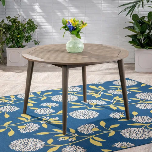 Miniatura 5 de BIGTO Round Outdoor Dining Table Acacia Wood Outdoor Coffee Table Grey 47.2" x 47.2" x 30"Garden Furniture