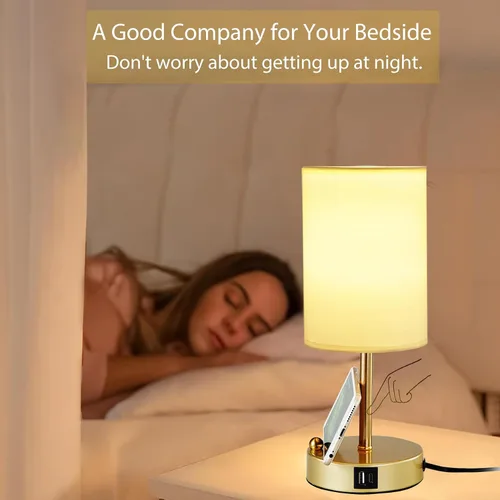 Miniatura 7 de Lámpara de mesa de control táctil Briever para dormitorio, lámpara de mesita de noche regulable de 3 vías con puertos de carga USB, lámpara