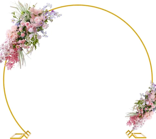 Putros Soporte de telón de fondo redondo dorado de 8 pies, marco de arco de globos de metal, arco de boda para ceremonia, fiesta de cumpleaños,