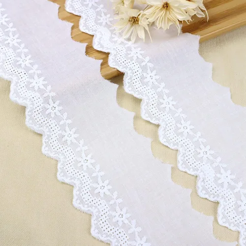 Miniatura 8 de Cinta de encaje con ojales blancos de 7 yardas, cinta de encaje floral para manualidades, ropa, bolsa, decoración de almohadas (1.3 pulgadas)