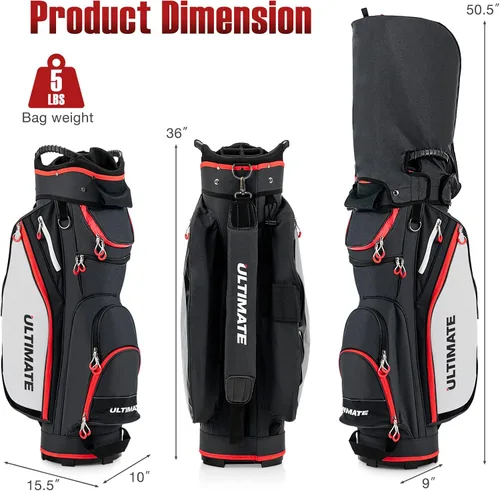 Miniatura 3 de GYMAX Bolsa de golf, bolsa de carrito de golf con divisor de 14 vías con capucha de lluvia y bolsa enfriadora, bolsa de golf impermeable para Negro