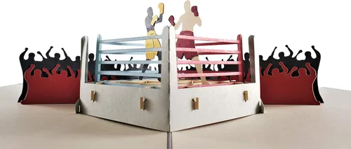 iGifts And Cards Tarjeta de felicitación desplegable 3D de boxeo – Deportes, Negro, Lucha, Multitudes, Ganador – Se pliega – Diversión, Solo Porque,