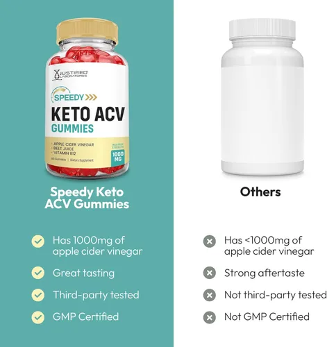 Miniatura 3 de Justified Laboratories Speedy Keto ACV Gummies (1000 mg) – 60 unidades – Hecho con la madre y vitamina B12 – Sin OMG, veganas, sin gluten – 30