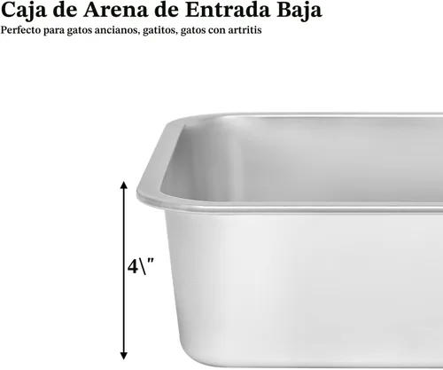 Miniatura 2 de Kichwit Caja de arena para gatos de acero inoxidable, bandeja de arena para gatitos, bandeja de arena de metal para gatos, superficie lisa