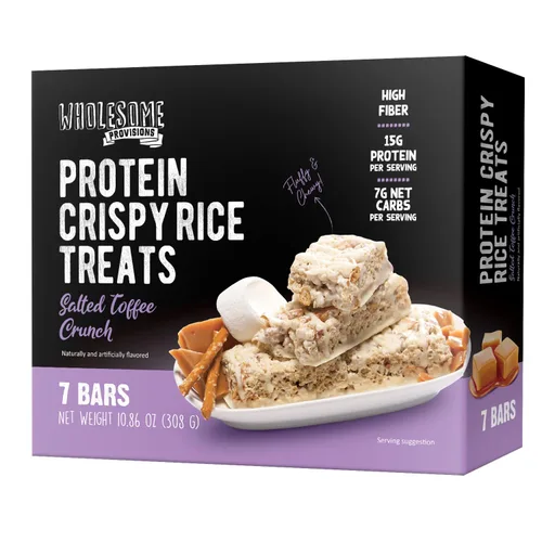 Miniatura 12 de Barritas de Arroz Crujiente de Proteína, 15g de Proteína, 3g-7g de Carbohidratos Netos, Bajo en Carbohidratos, Esponjoso, Suave, Gomoso, Sin Gluten