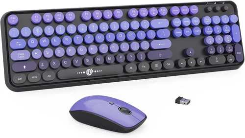 Miniatura 23 de Teclado y Ratón Inalámbricos Lindo Teclado y Ratón Coloridos con Teclado de Máquina de Escribir Retro Inalámbrico de 2.4GHz Suspensión