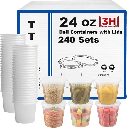 Miniatura 10 de Recipientes de 8 onzas con tapas (48 juegos/96 piezas) pequeños recipientes de plástico para aperitivos, congelador, microondas, sin BPA