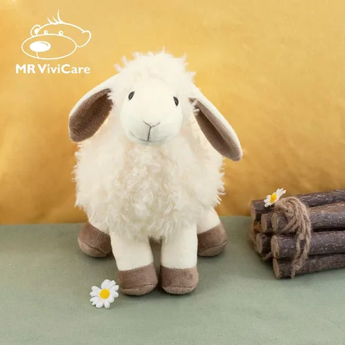 Miniatura 7 de Peluche de oveja blanca y crema de 8.5 pulgadas para niños y niñas, juguetes de peluche de cordero suaves y adorables para bebés recién nacidos