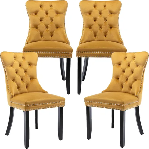 Miniatura 78 de LKTART Juego de 2 sillas de comedor de terciopelo, sillas de comedor copetudas con ribete de anillo de clavo, silla de comedor tapizada con patas