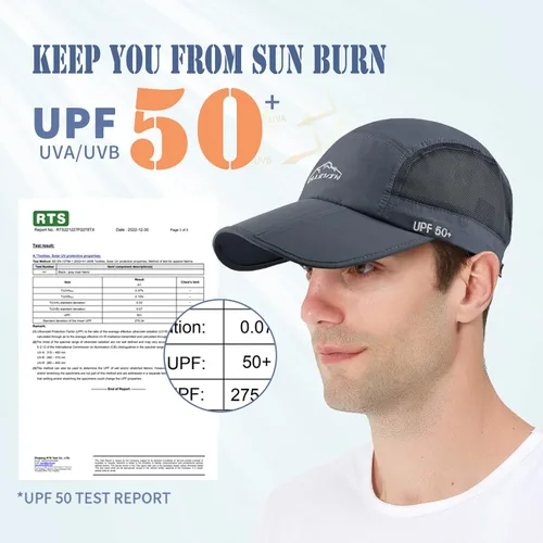 Miniatura 39 de ELLEWIN Gorra de béisbol unisex UPF 50 sin estructura, con pico grande y plegable