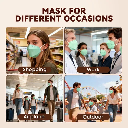 Miniatura 7 de Edith qi Mascarilla KN95 50 unidades, 5 capas, color verde, desechables, para adultos, eficiencia del filtro del 95 %, protección contra partículas